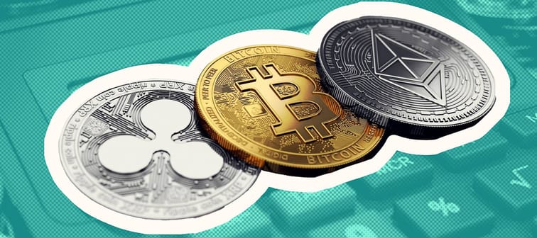 Crypto coins on a calculator