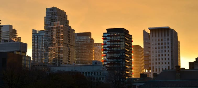 High-rise apartment, condo and office buildings in downtown Toronto.