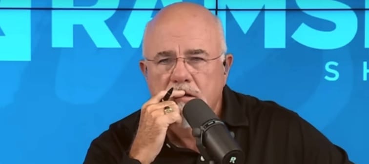 Dave Ramsey looks incredulous on the set of his radio show.