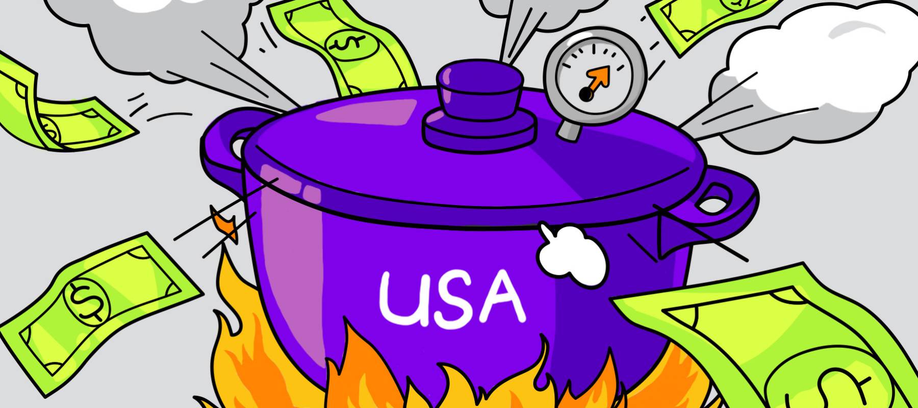 A pressure pot at max psi with cash and steam blowing out of it