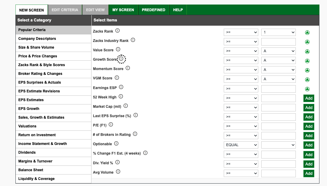 Zacks' Stock Screener